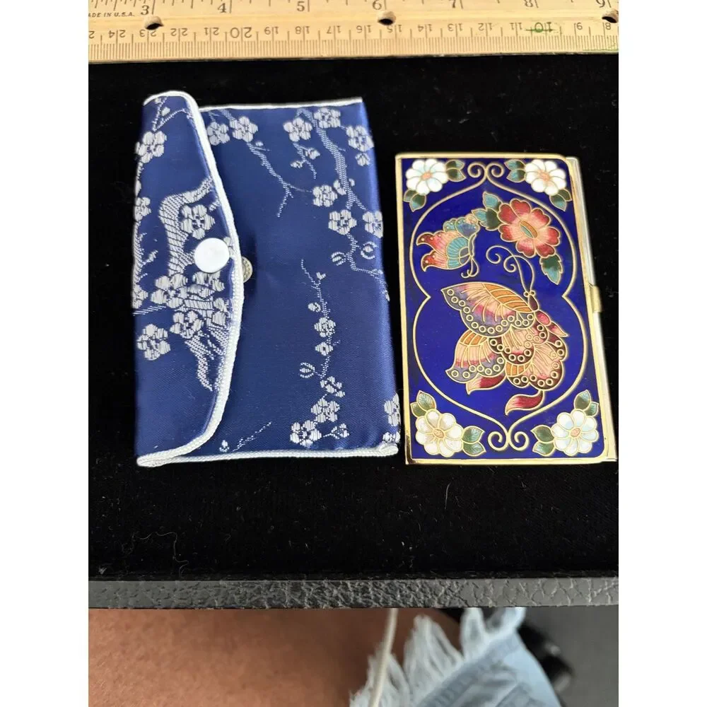 Vintage chinese Cloisonne Enamel Butterfly and floral Design card holder